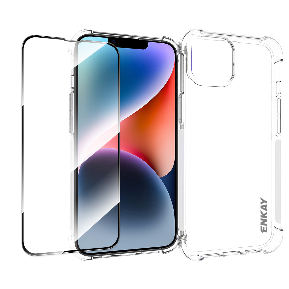 ENKAY HAT PRINCE Anti-drop Phone Case for iPhone 14 TPU Clear Cover with High Aluminium-silicon Glass Screen Film ENKAY HAT PRINCE Anti-drop Phone Case for iPhone 14 TPU Clear Cover with High Aluminium-silicon Glass Screen Film